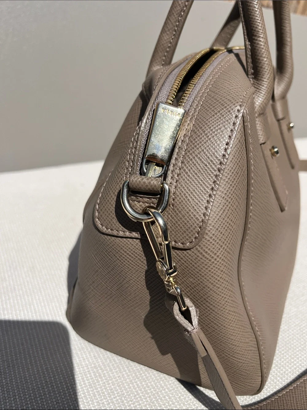 Furla Taupe Saffiano Leather Dome Satchel with Strap